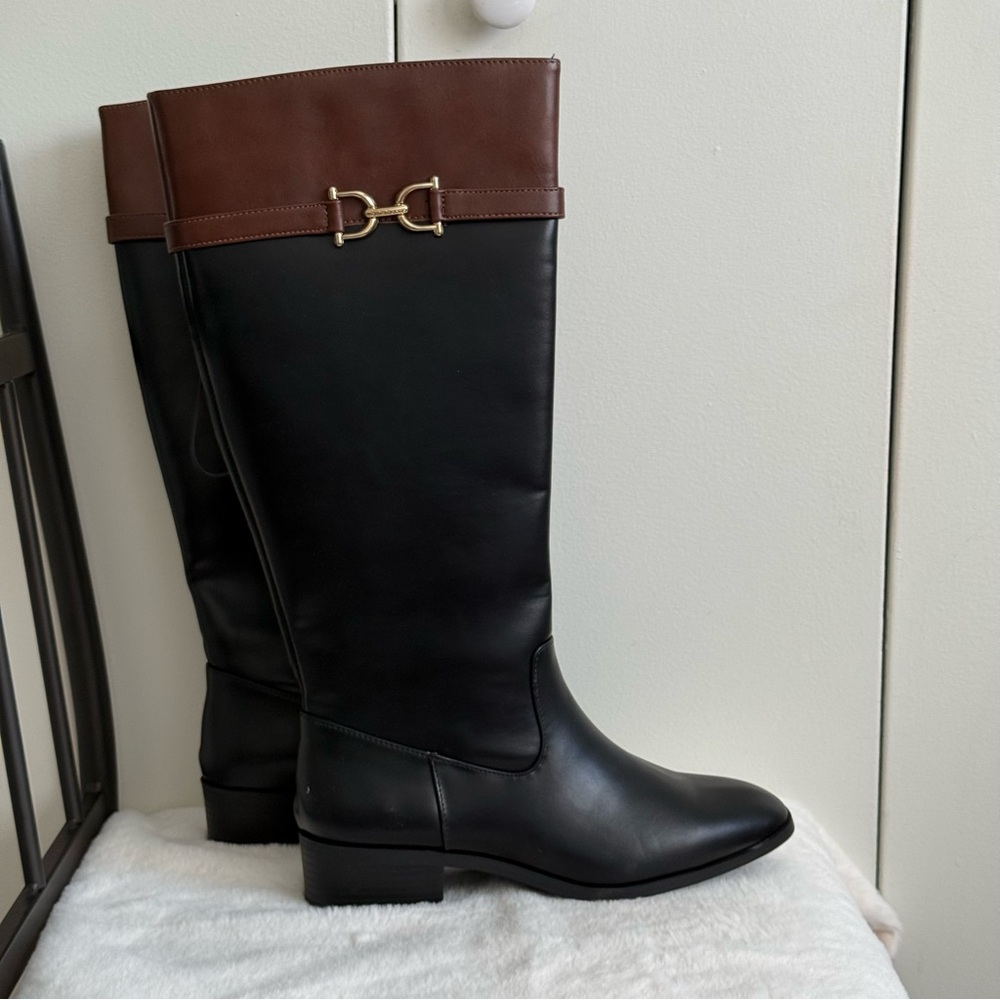 Liz Claiborne Black and Brown Over the Knee Boots with Buckle